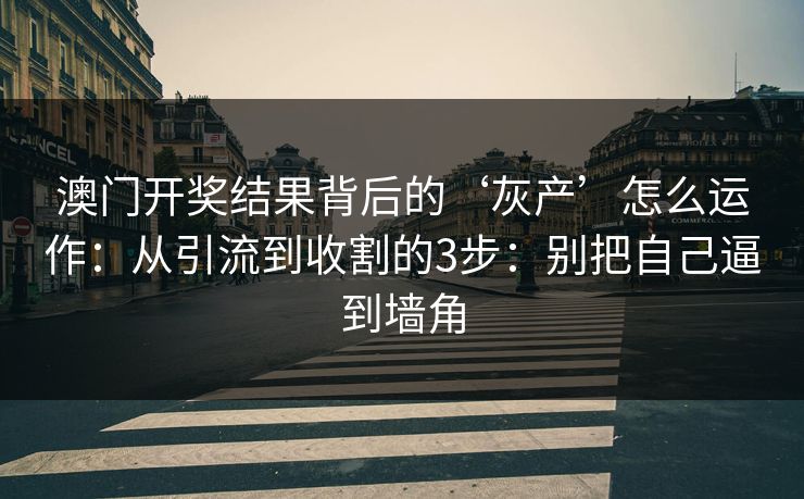 澳门开奖结果背后的‘灰产’怎么运作：从引流到收割的3步：别把自己逼到墙角