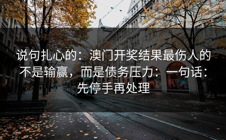 说句扎心的：澳门开奖结果最伤人的不是输赢，而是债务压力：一句话：先停手再处理